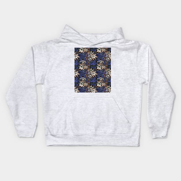 William Morris Tulip and Willow Pattern Blue on Black Kids Hoodie by tiokvadrat